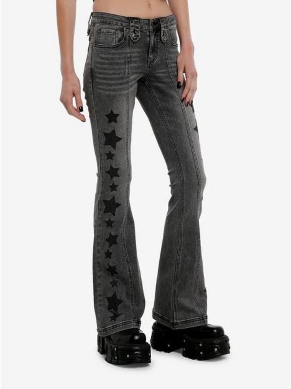 Social Collision Grey Star Low-Rise Flare Jeans
